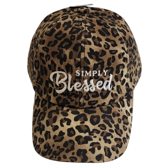 Madd Hatter Accessories - LEOPARD PRINT CAP WITH SIMPLY BLESSED EMBROIDERED ON IT NWT